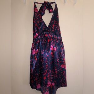 Halter tank top - dark blue & red print